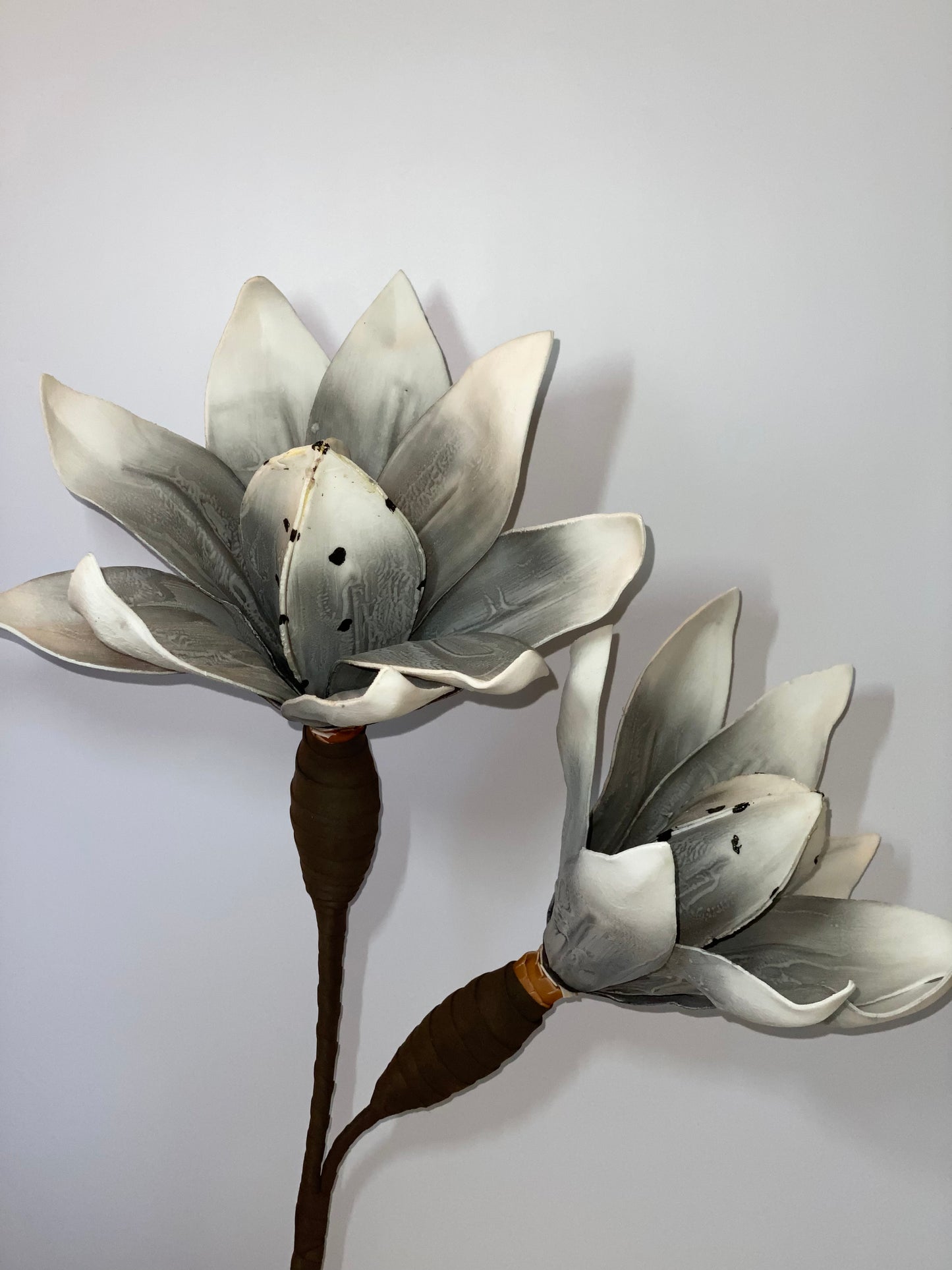 a close up of a flower in a vase on a table