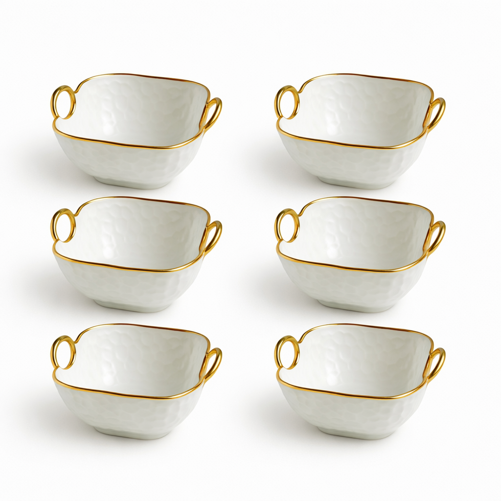 Klara Skål – Vågigt Porslin med Elegant Guldkant - Eadl