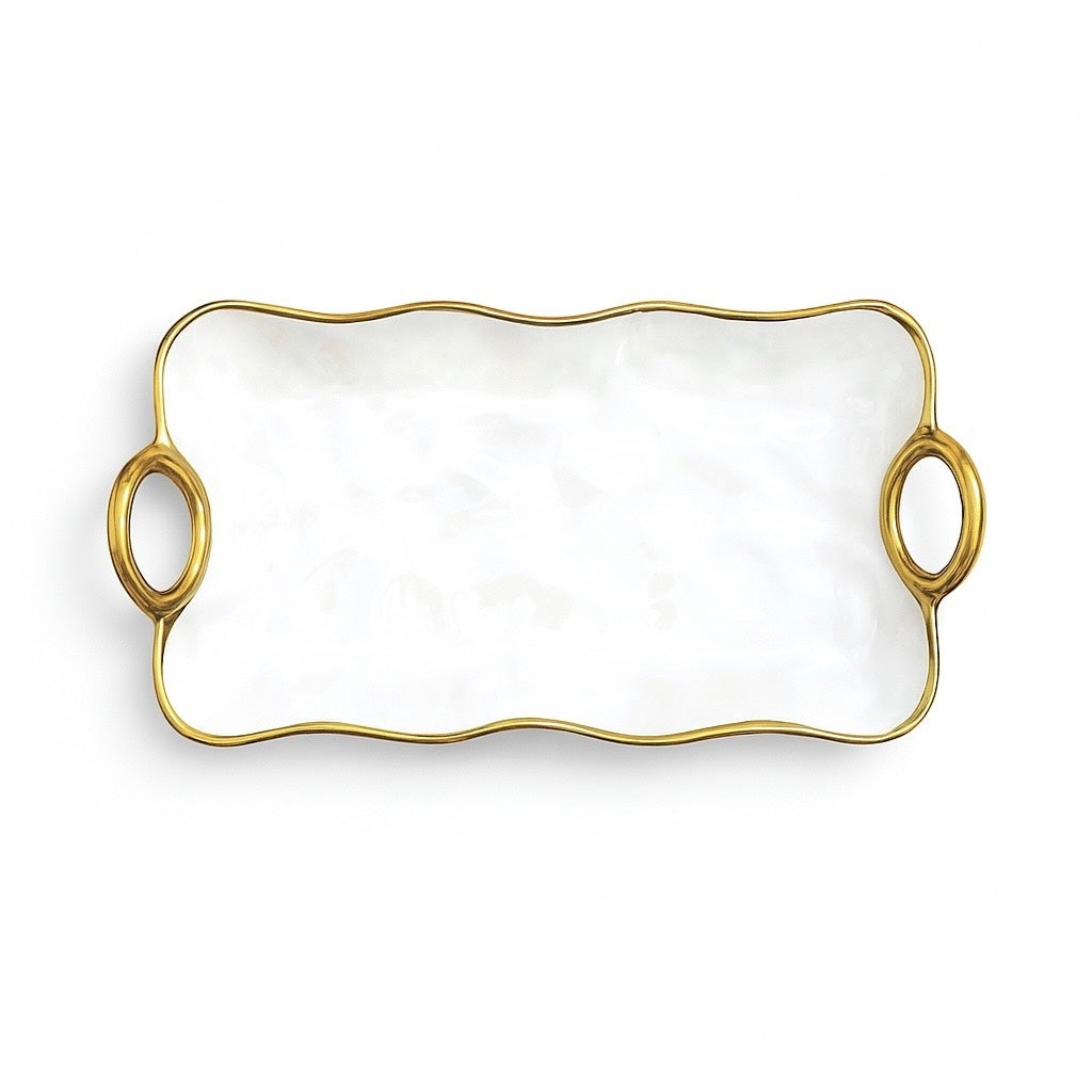Klara Serveringsfat - Porslin med Guldhandtag
