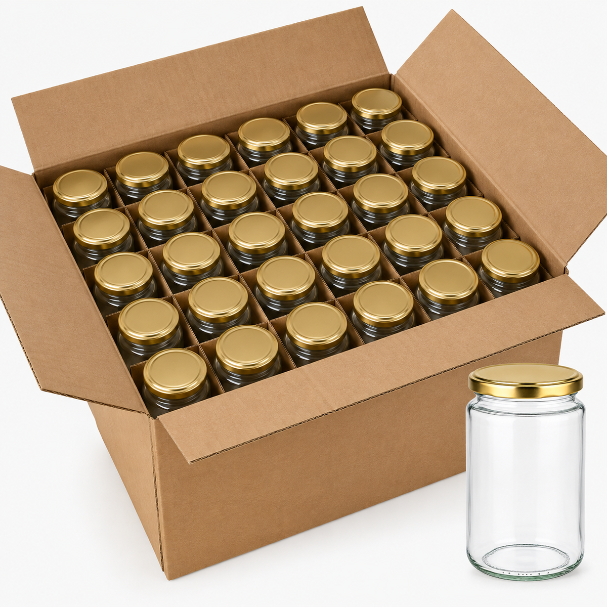 Glasburkar med guldfärgat lock – 72-pack