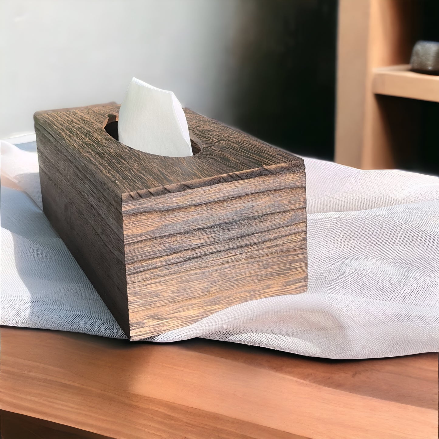 a wooden bed with a wooden headboard sitting in a room 